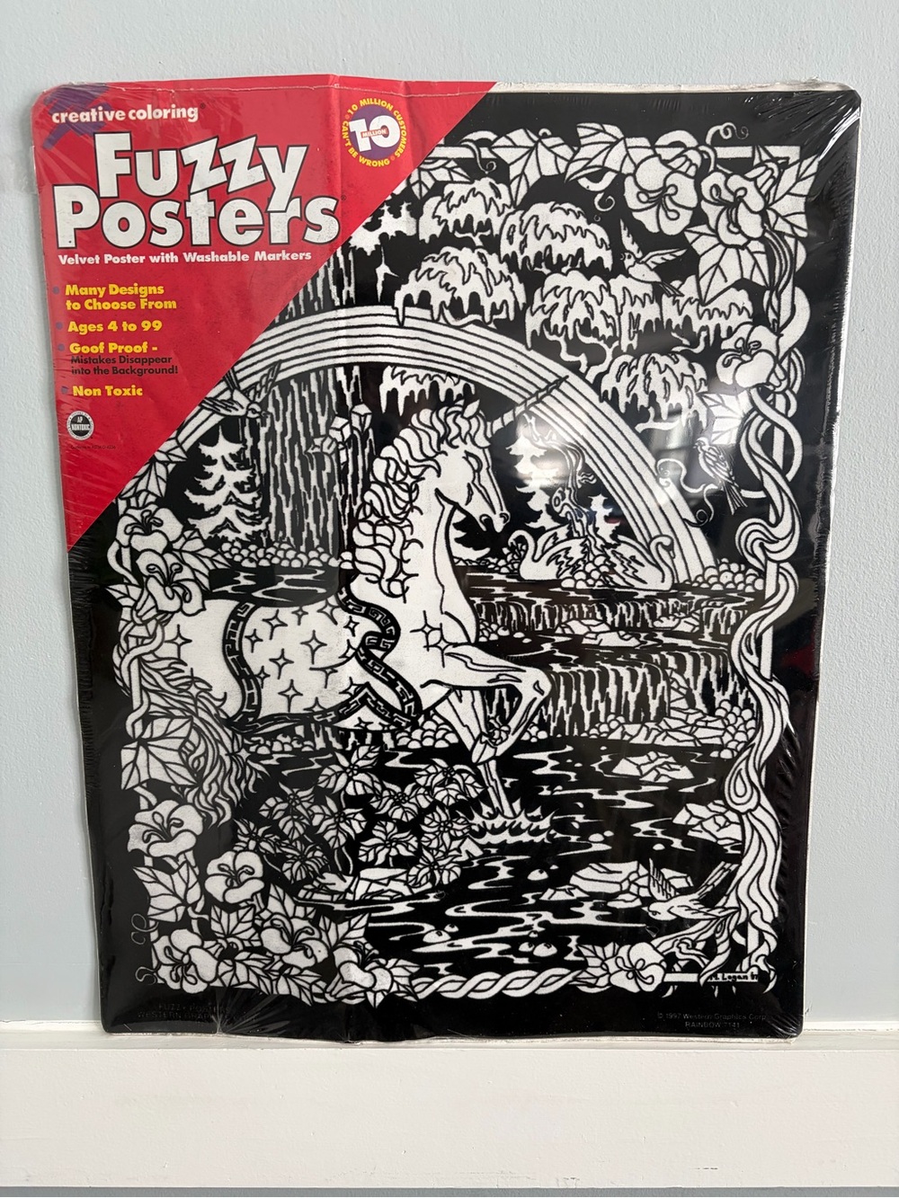FUZZY POSTER Unicorn RAINBOW 7141 WESTERN GRAPHICS 1997 Velvet 20x16 no markers